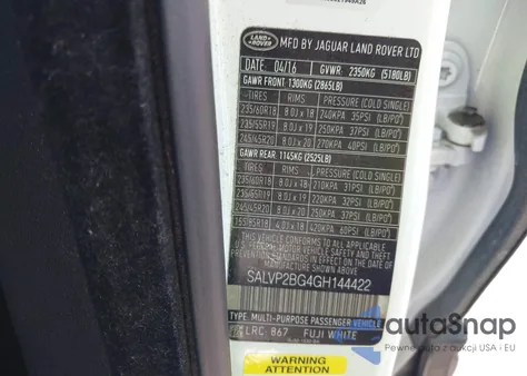 2016 Land Rover Range Rover Evoque Se/Se Premium из США, поврежденный, VIN SALVP2BG4GH144422